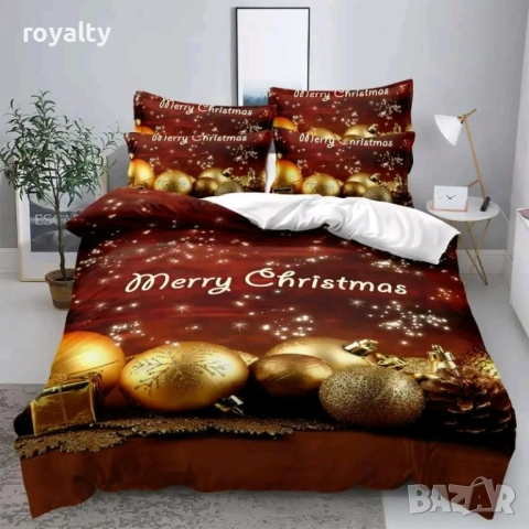 Коледно спално бельо, 100% памук, 6 части, снимка 8 - Спално бельо - 52558122