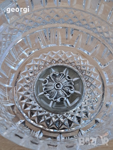 кристална бонбониера със сребърен пиедестал , снимка 4 - Антикварни и старинни предмети - 53083947