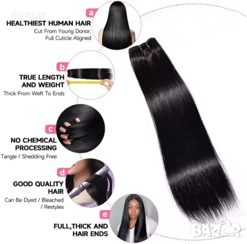 Falaimei прав сноп човешка коса 56 см, 100% необработена бразилска права коса сноп 12A, снимка 3 - Аксесоари за коса - 51416517