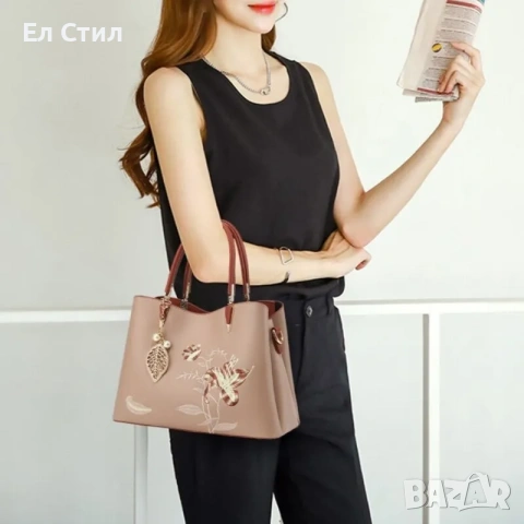 💕Дамска чанта Ziggy бежова с бродерия, снимка 6 - Чанти - 53943935