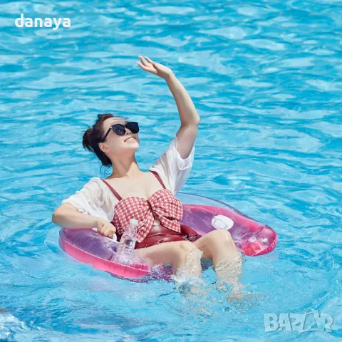 5820 Надуваемо кресло за плуване с дръжки и поставки за чаши, 147 см, снимка 3 - Водни спортове - 49476546