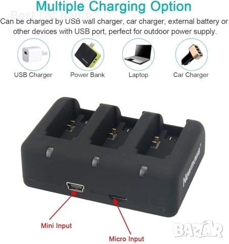 Newmowa 1200mAh акумулаторна батерия AHDBT-401 (3 броя) и 3-канално зарядно за Gopro  камера, снимка 3 - Батерии, зарядни - 52533380