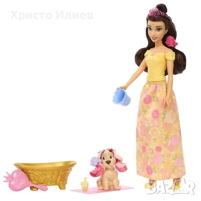 Disney Princess Кукла Бел с кученце за къпане и прически, снимка 2 - Кукли - 53164051