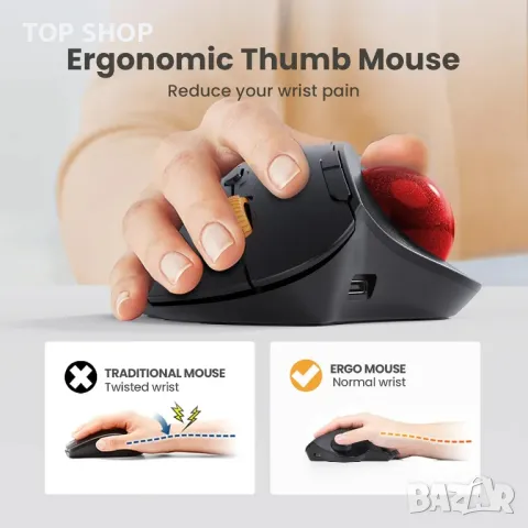 ProtoArc EM04 тракбол мишка, ергономична мишка с 5 регулируеми DPI, с кабел, снимка 2 - Клавиатури и мишки - 49970012