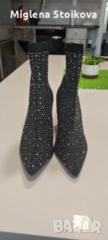 Черни боти на ток с камъчета., снимка 5 - Дамски елегантни обувки - 45957700