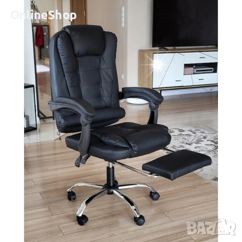 Ергономичен офис стол, функция люлка, поставка за крака, черен, снимка 11 - Други стоки за дома - 53157315