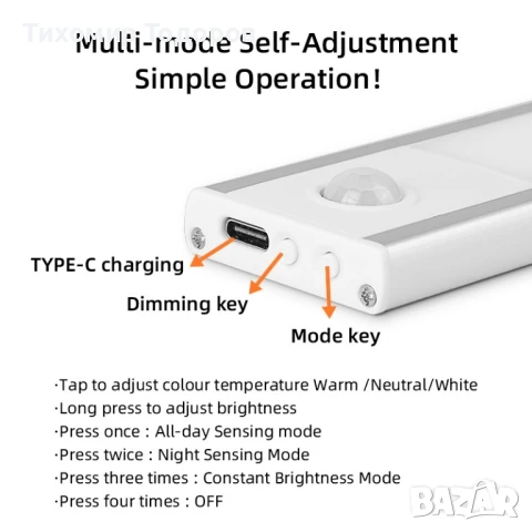 Лед кухненска лампа със сензор led lamp, снимка 6 - Лед осветление - 42599796