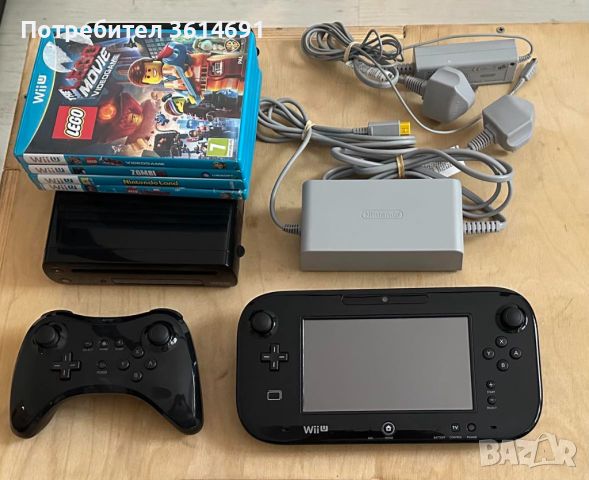 Пълен комплект, черно Nintendo Wii U + Pro Controller и 4 игри., снимка 1