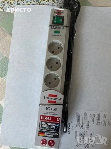 защитен разклонител Brennenstuhl с 6 гнезда нов