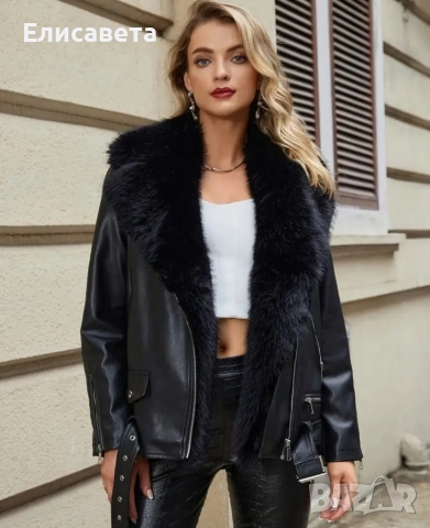 Дамско зимно модерно кожено яке , снимка 2 - Якета - 52958201