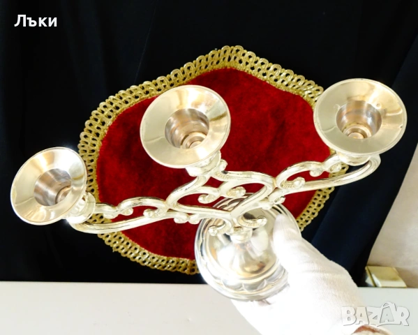 Посребрен троен свещник тройка,сърце,Art Nouveau. , снимка 4 - Антикварни и старинни предмети - 53772583
