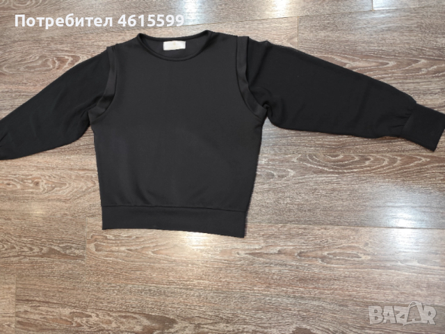 черна блузка с тюлени ръкави, снимка 2 - Блузи с дълъг ръкав и пуловери - 53850897