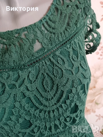 дамска дантелена зелена рокля H&M, снимка 4 - Рокли - 52901703