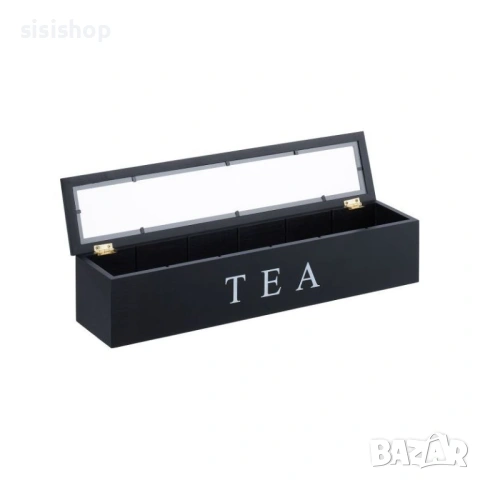 Модерна дървена кутия за съхранение на чай – 6 отделения, черен цвят 4662, снимка 3 - Други стоки за дома - 53989353