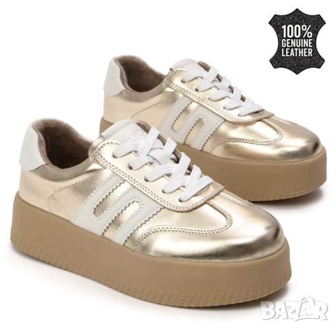 НОВИ Златни дамски кецове  естествена кожа — 37 , снимка 2 - Кецове - 52512651