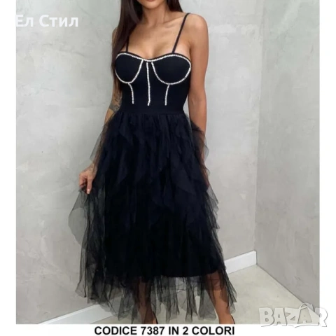 💕Рокля с тюл и камъни с миди дължина, снимка 2 - Рокли - 53945100