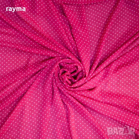Плат дизайнерски цикламен шифон принт точки, снимка 3 - Рокли - 51104175