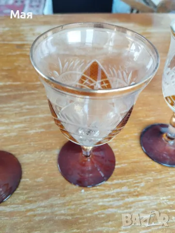 Чаши за вино с кана златен кант от средата на миналия век винтидж, снимка 10 - Чаши - 50280393