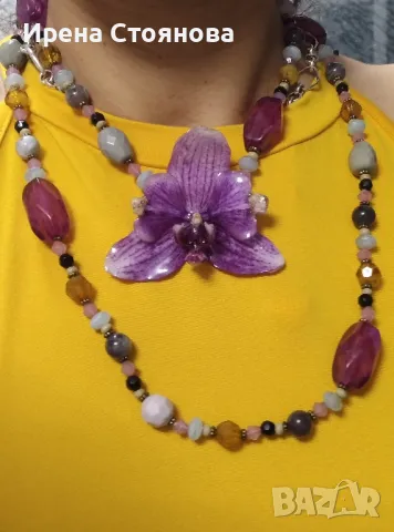 Колие с естествен цвят на орхидея , снимка 8 - Колиета, медальони, синджири - 50176243