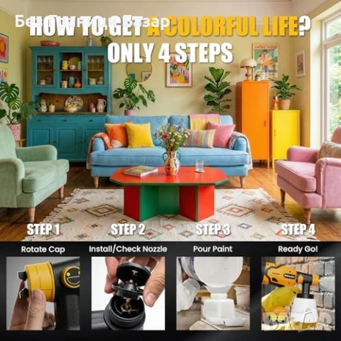 Нов Безкабелен пистолет за боядисване 600W HVLP 1000ml 3 дюзи за DEWALT 18V батерия, снимка 7 - Други инструменти - 53813665