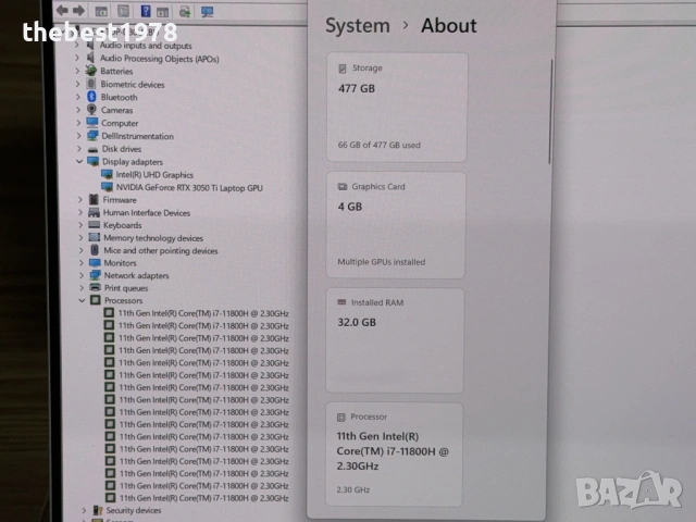 15.6 3.5k OLED Touch XPS 9510`i7-11800H/RTX 3050Ti/32GB RAM/512GB SSD, снимка 7 - Лаптопи за игри - 53918020