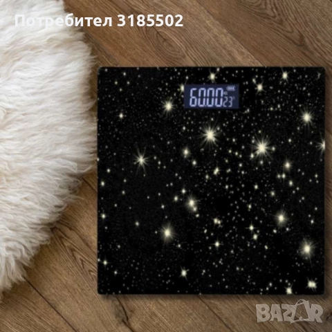 Кантар за тегло дигитален,батерии 2хААА, LCDекран, 180кг., черен, звезди, бял мрамор, снимка 4 - Други спортове - 51487794
