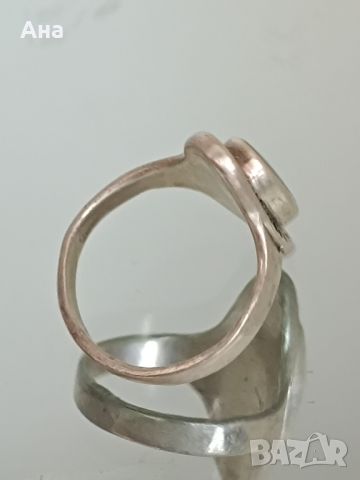 Красив сребърен пръстен с естествен елипса  зелен камък , снимка 3 - Пръстени - 46246306