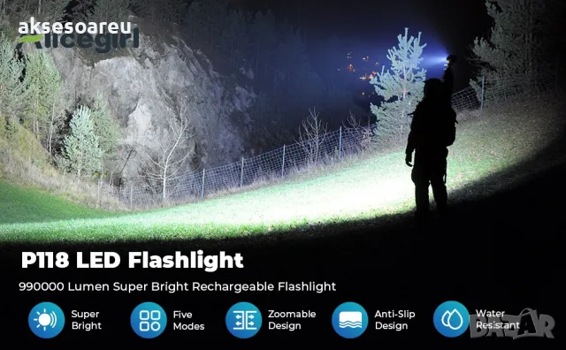 Нов мощен Висококачествен Акумулаторен телескопичен фар с възможност мащабиране водоустойчив работен, снимка 8 - Зимни спортове - 48785500