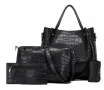 Комплект от дамски чанти в черен цвят, с кроко ефект, снимка 4