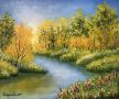"Край реката", авторска маслена картина, снимка 1 - Картини - 45666839