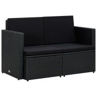 vidaXL 2-местен градински диван с възглавници, черен, полиратан, снимка 1 - Градински мебели, декорация  - 45557329