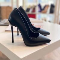 Обувки на ток - черна кожа с черен ток - 6060, снимка 1 - Дамски обувки на ток - 45462329