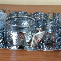 Комплект 6 чаши с подложки и поднос , снимка 3 - Чаши - 44937604