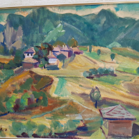 Вера Къдринова 1904 - 1986 Родопски къщи пейзаж маслени бои, снимка 6 - Картини - 44950399