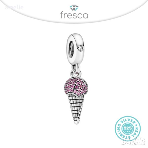 Талисман Fresca по модел Пандора S 925 Pandora Pave Ice Cream cone dangle Сладолед. Колекция Amélie, снимка 1