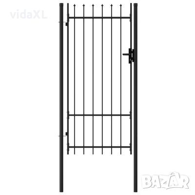 vidaXL Оградна порта една врата с остри върхове стомана 1х2 м черна(, снимка 1