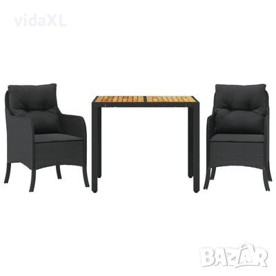 vidaXL Градински комплект от 3 части с възглавници черни полиратан（SKU:3211866, снимка 1