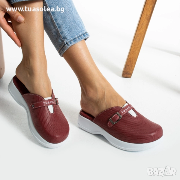 Червени кожени чехли с анатомична гел стелка | Марка Tuasolea, снимка 1