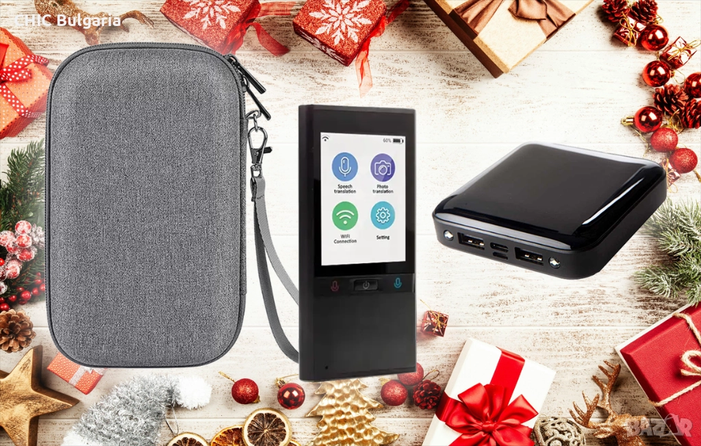 AI преводач със 106 езика, външна батерия 4800 mAh, стилен калъф + Подарък коледни лакомства, снимка 1