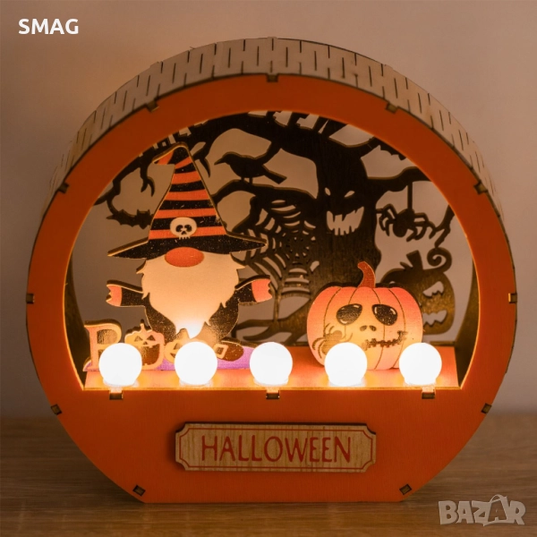 LED дървено украсение Happy Halloween / Хелоуин_1244369, снимка 1
