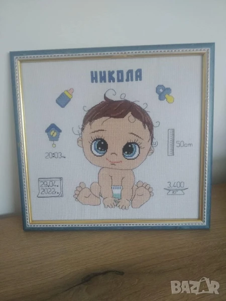 ръчно бродирана визитка в рамка с име или надпис по избор , снимка 1