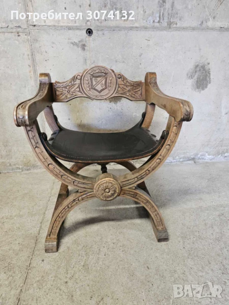 Римско кресло с дърворезба, снимка 1