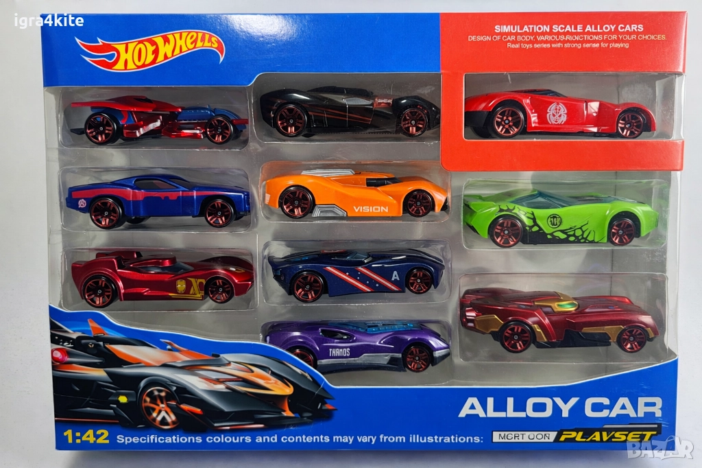 Hot Wheels Marvel Avengers 10 бр. в кутия метални колички / 2 модела, снимка 1