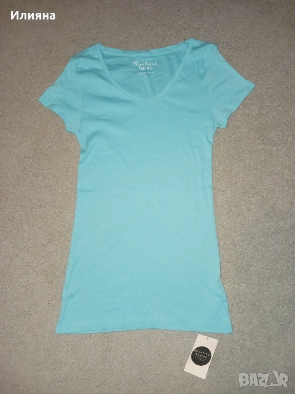 Нова тениска с етикет цвят аквамарин, снимка 1
