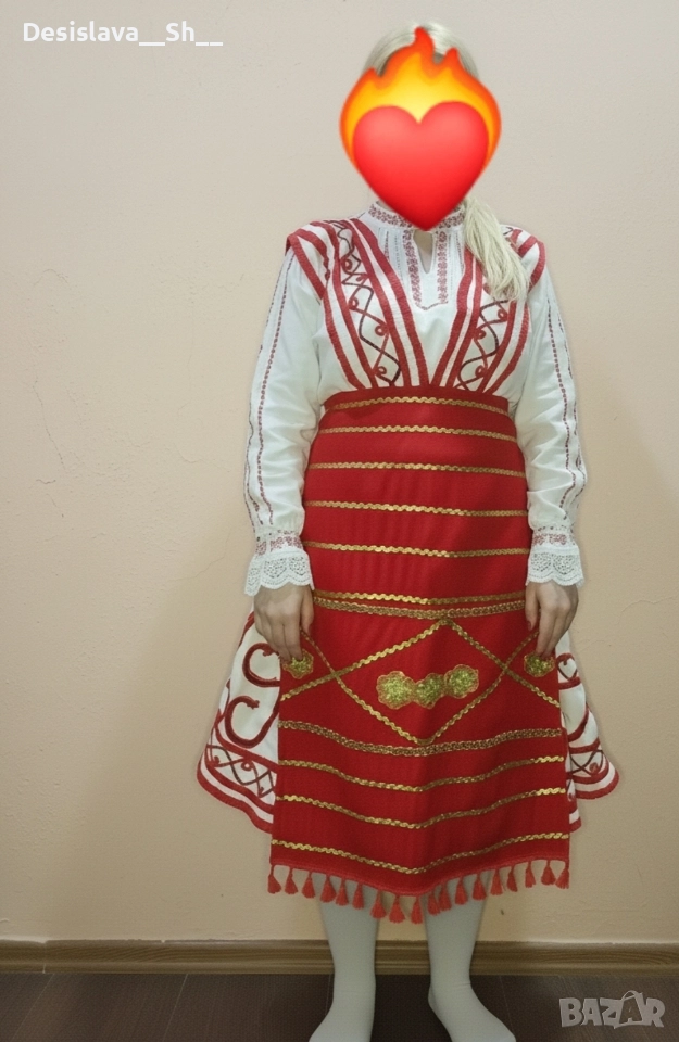 Женска народна носия (новодел) – Бяла с червени гайтани, снимка 1