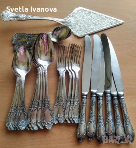 Старинен руски комплект прибори за хранене от мелхиор с дълбоко сребърно покритие, снимка 2 - Други ценни предмети - 45283630