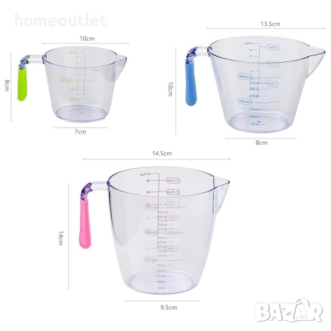 ПРОМОЦИЯ Мерителни чаши, к-кт от 3 бр. SUNSHINE SMILE (3PCS) MEASURING CUP (X0016FQBPJ), снимка 3 - Прибори за хранене, готвене и сервиране - 51986102