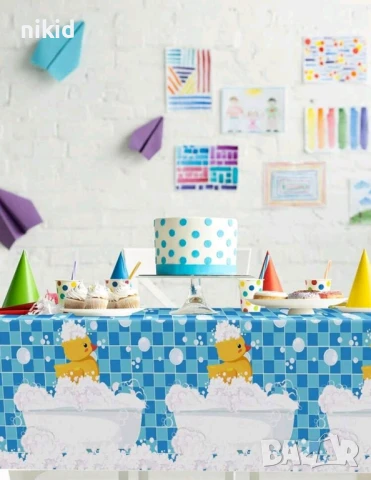 Син фон синя на патета патенца баня детска бебешка найлонова покривка за парти рожден ден, снимка 2 - Покривки за маси - 51334341