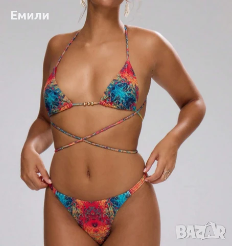 S, M, L нов комплект цветен дамски бански от две части psychedelic, снимка 3 - Бански костюми - 51076707