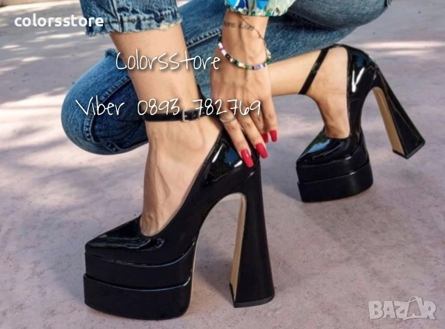 Обувки на ток - черен лак - VT2